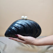 Acrylic Shell Clutch With Unique Pattern Black