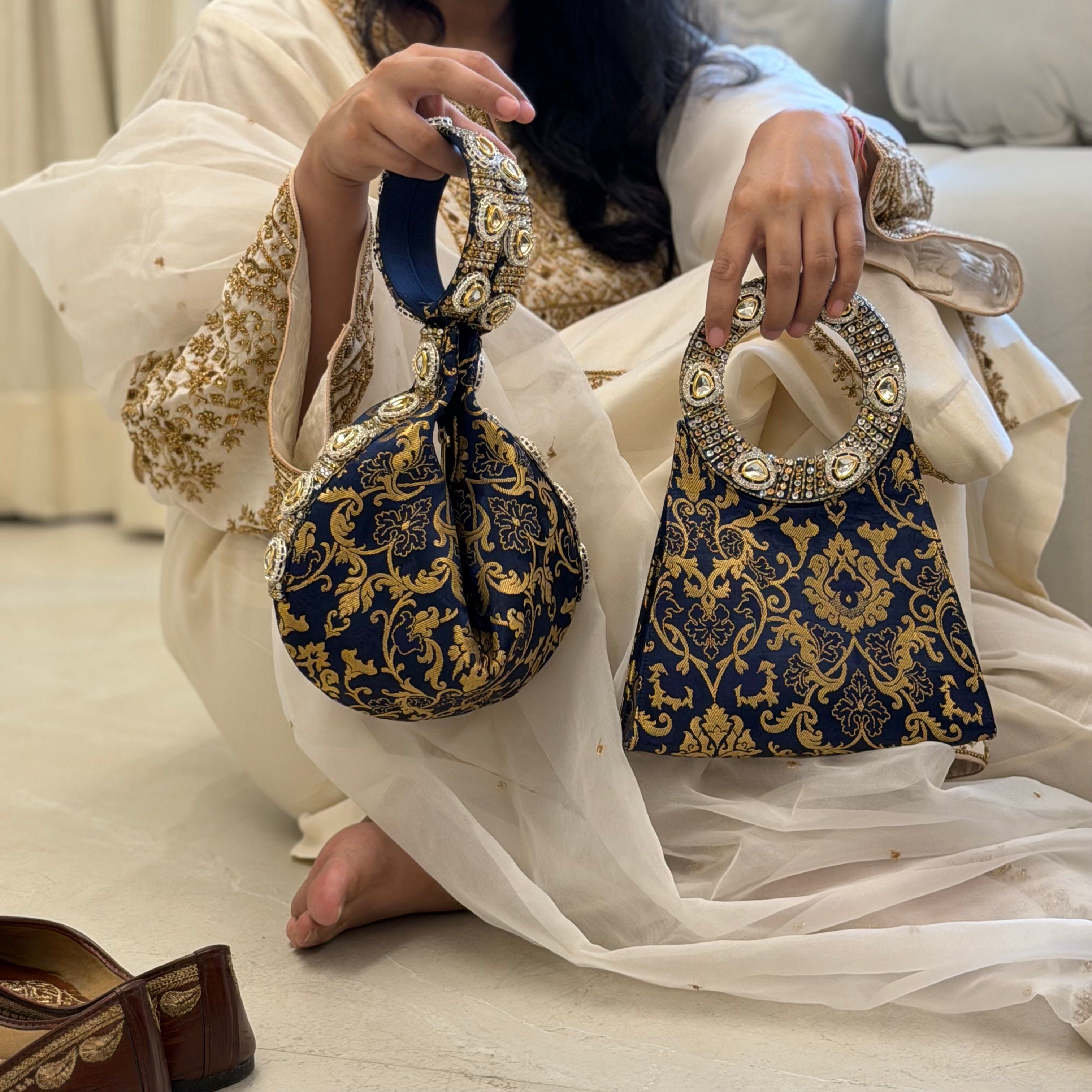 Brocade Halo Collection With Sling| Navyblue