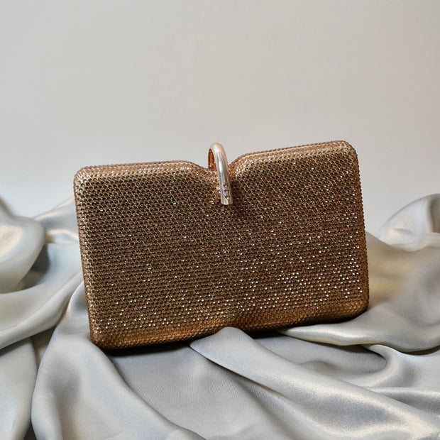 Gold Crystal Clutch Rectangle | With Detachable Sling