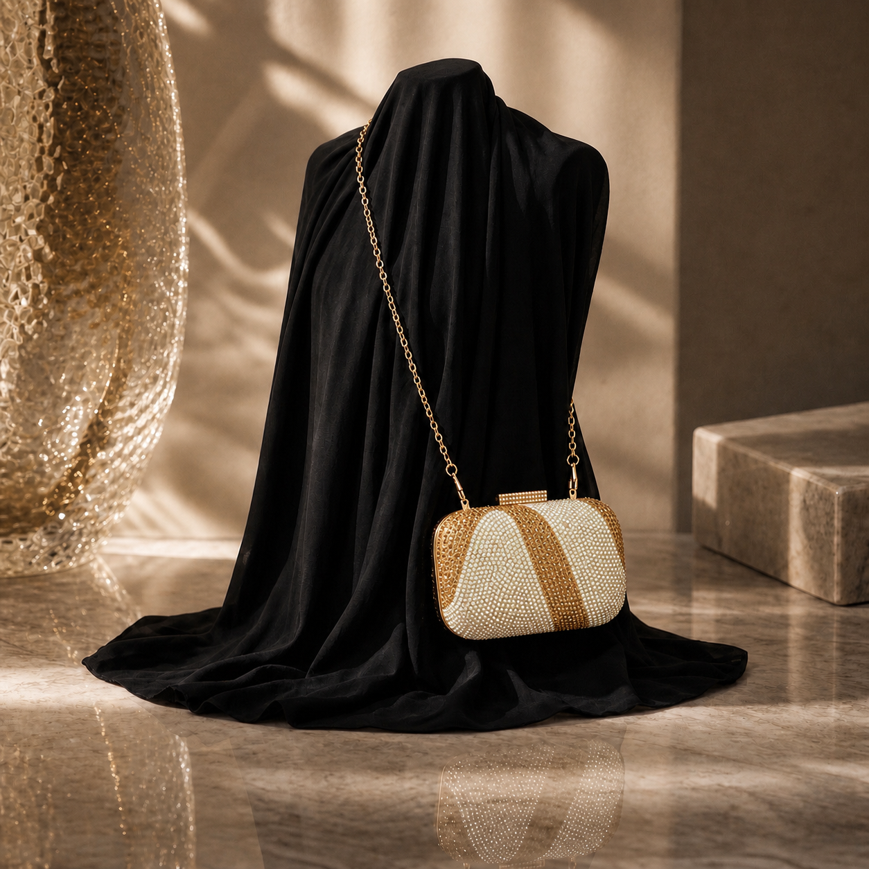 Mini Crystal Ripple Clutch Gold