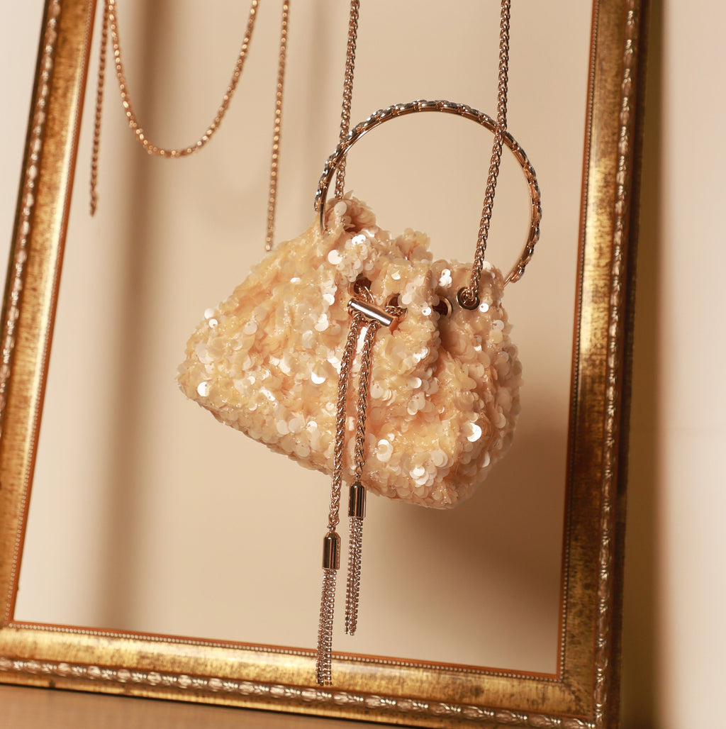 Sequin Bucket Bag In Champagne Gold