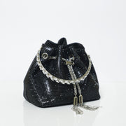 Black Embellished Bucket Bag with Detachable Sling