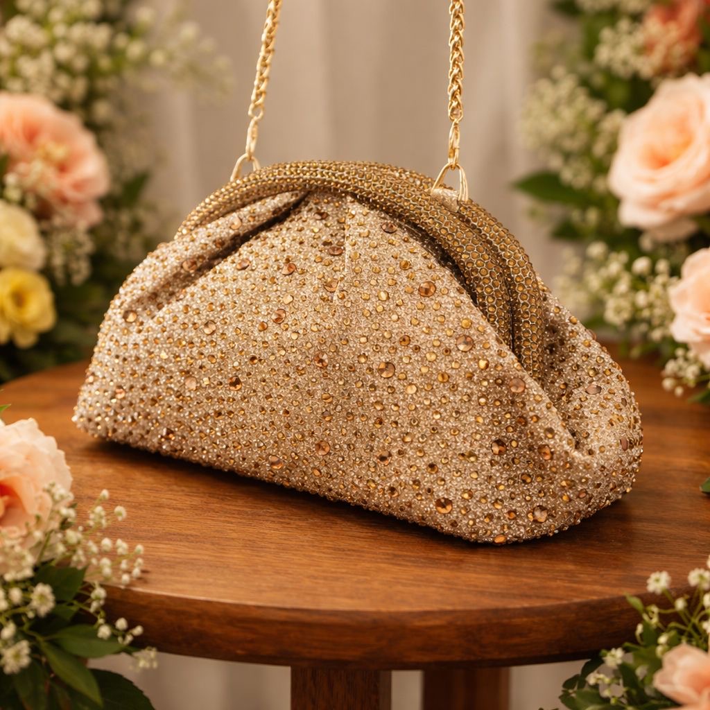 Rhinestone Crystal Bag in Gold