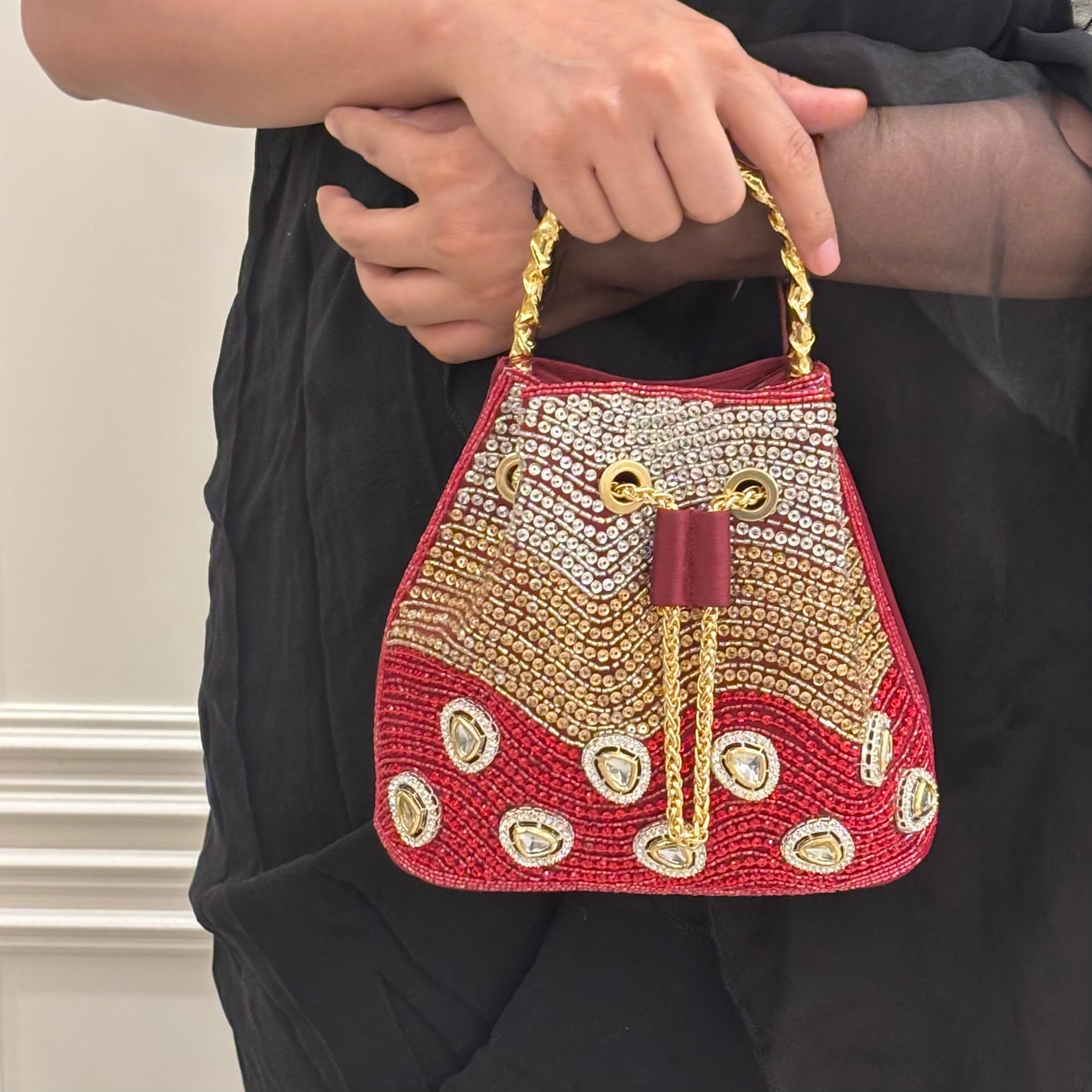 Noor Polki Bucket Bag in Red