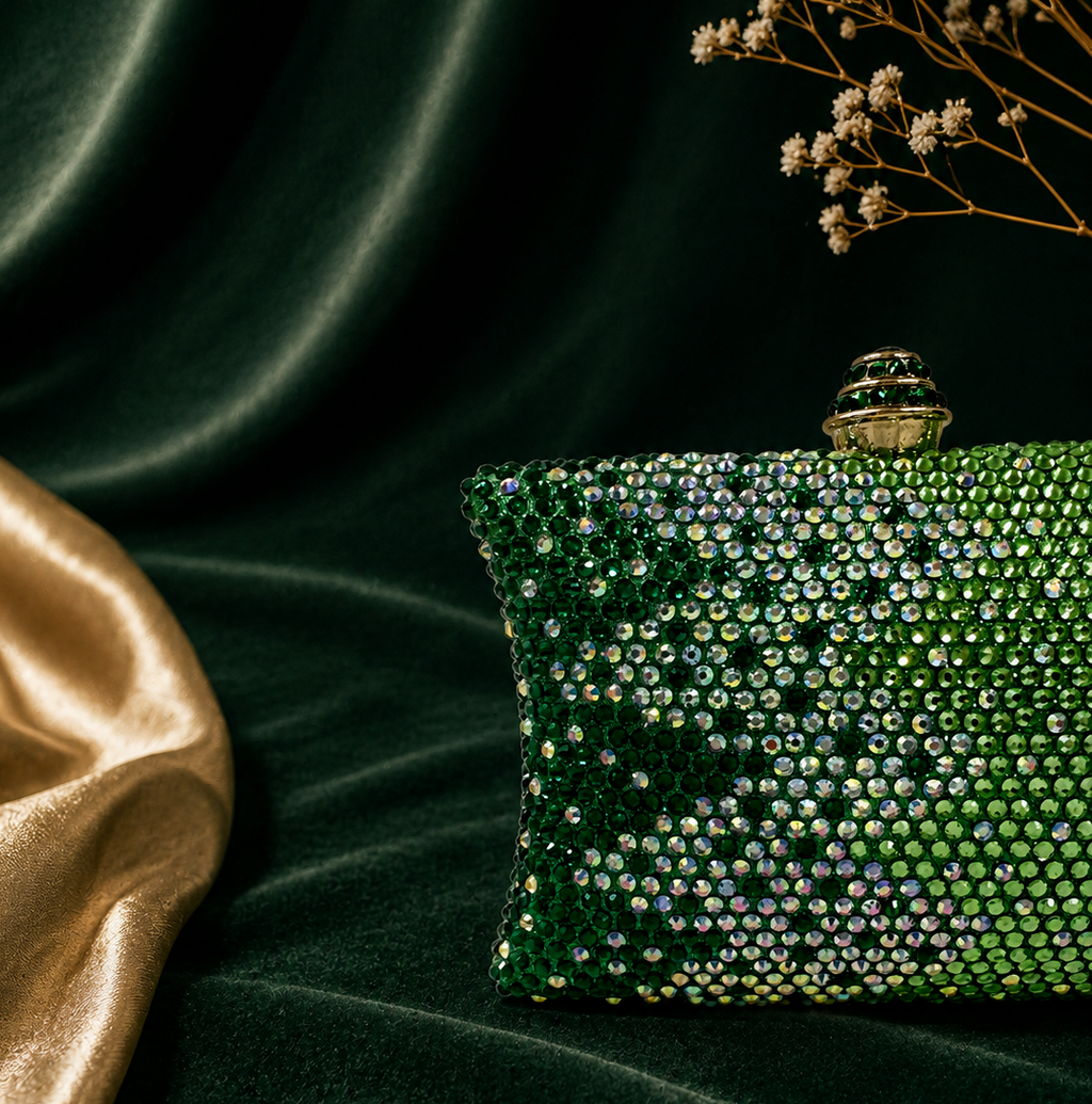 Emerald Green Ombre Crystal Box Clutch Mini