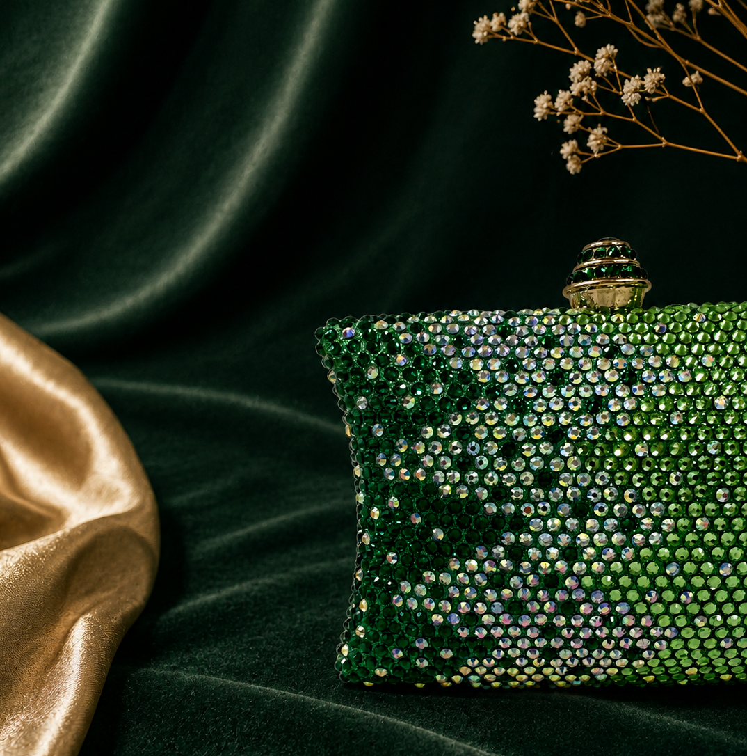 Emerald Green Ombre Crystal Box Clutch Mini