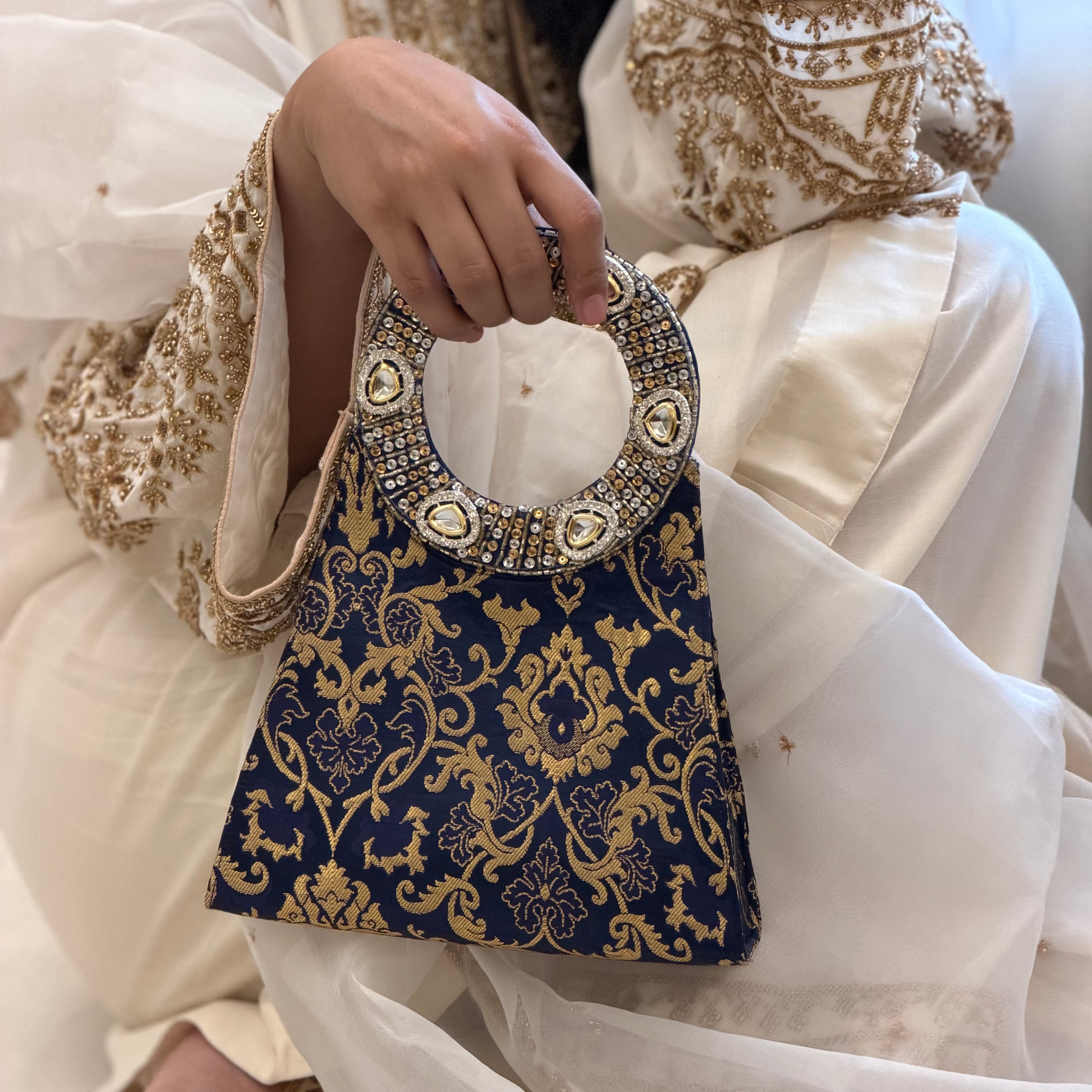 Brocade Halo Collection With Sling| Navyblue