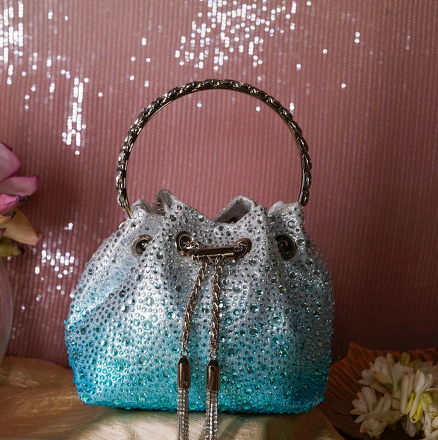 Glitz Crystal Potli Blue & Silver