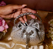 Golden & Silver Ombre Embellished Bucket Bag with Detachable Sling