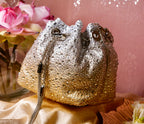 Golden & Silver Ombre Embellished Bucket Bag with Detachable Sling