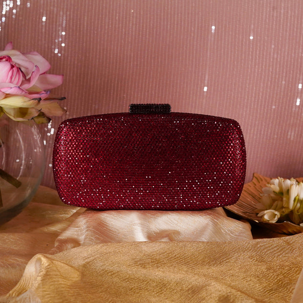 Hexagon Crystal Clutch Red