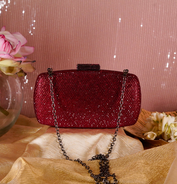 Hexagon Crystal Clutch Red