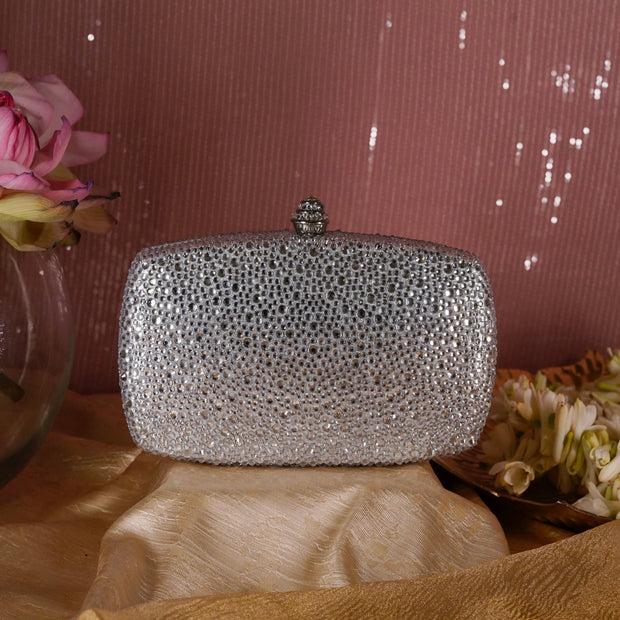 Hexagon Crystal Clutch Silver