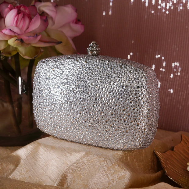 Hexagon Crystal Clutch Silver