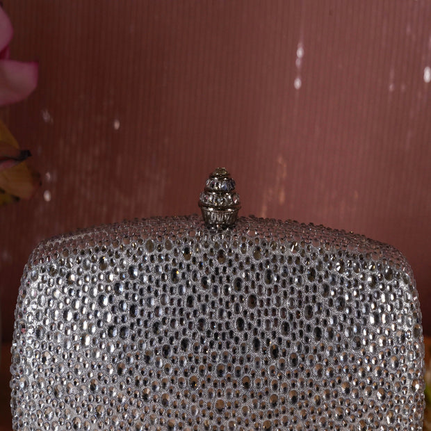 Hexagon Crystal Clutch Silver