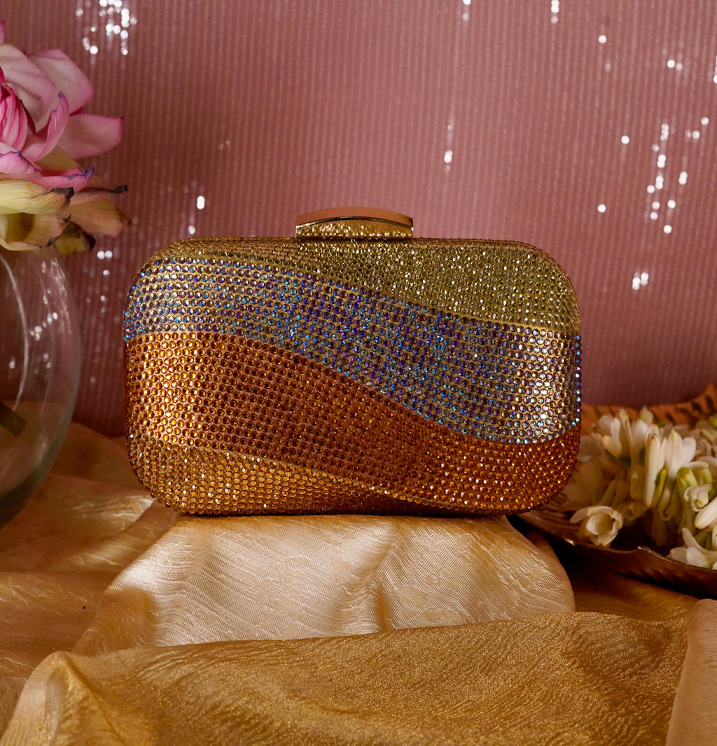 Wave Crystal Clutch Mix Gold | Detachable Sling