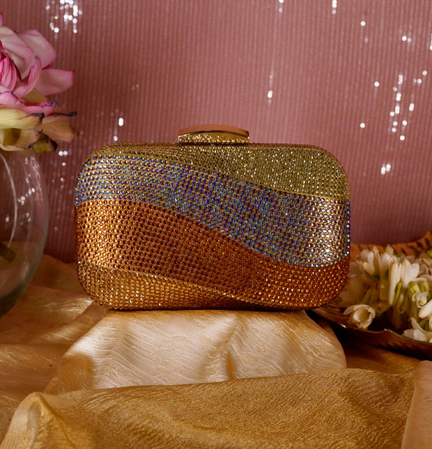 Wave Crystal Clutch Mix Gold | Detachable Sling