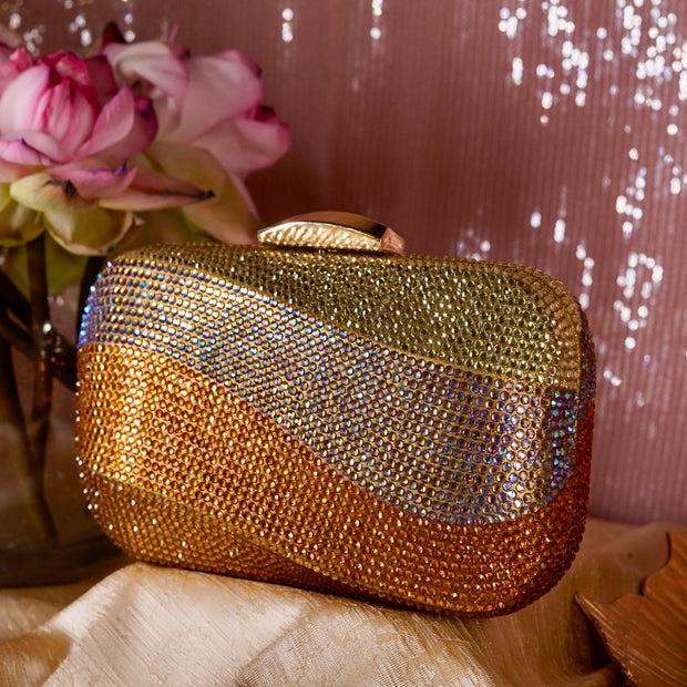 Wave Crystal Clutch Mix Gold | Detachable Sling