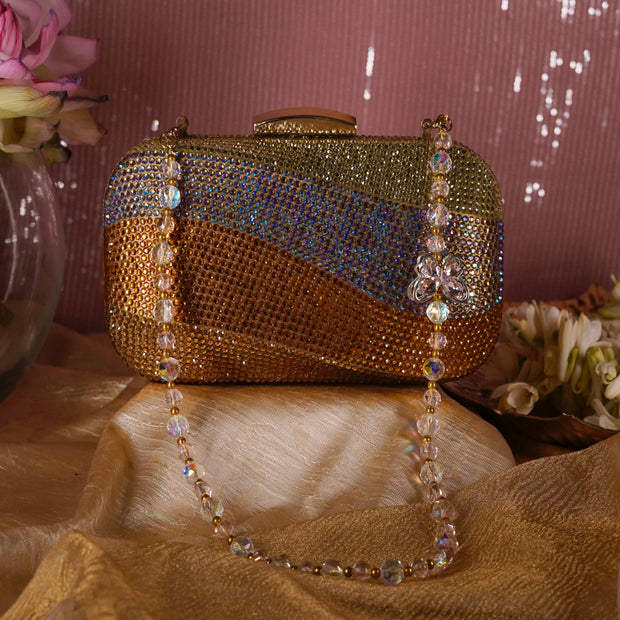 Wave Crystal Clutch Mix Gold | Detachable Sling