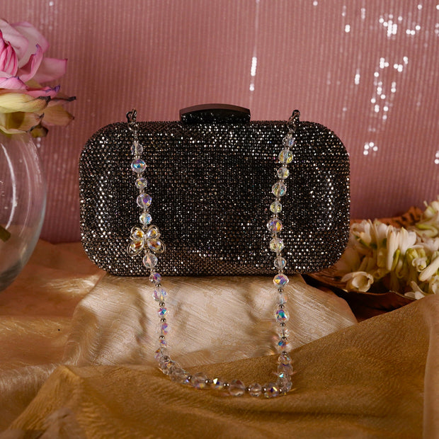 Wave Crystal Clutch Black | Detachable Sling