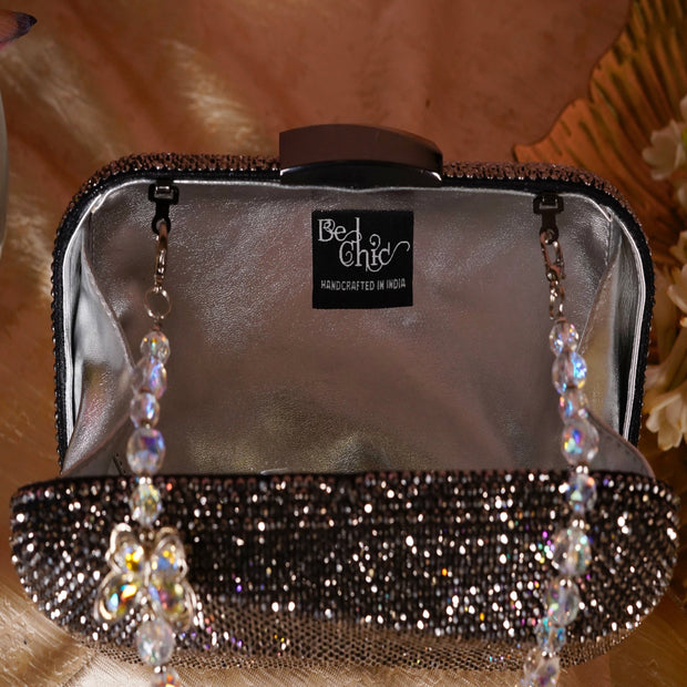 Wave Crystal Clutch Black | Detachable Sling