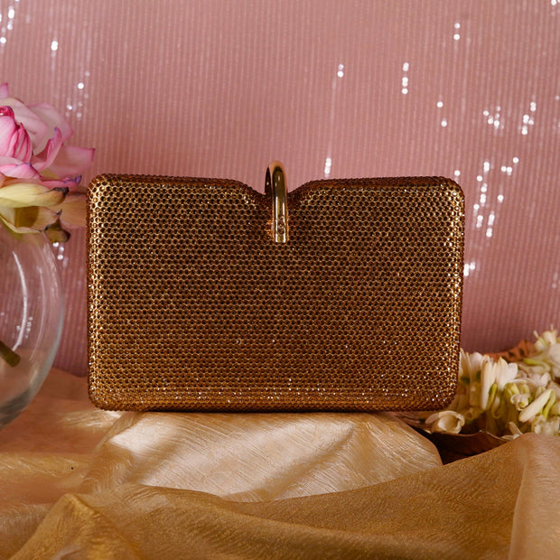 Gold Crystal Clutch Rectangle | With Detachable Sling