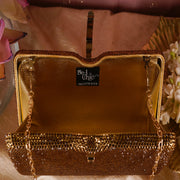 Gold Crystal Clutch Rectangle | With Detachable Sling