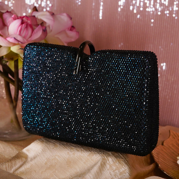 Blue Crystal Clutch Rectangle | With Detachable Sling