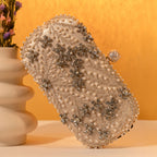 Ivory Crystal Embroidered Clutch with Detachable Sling