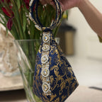 Kundan Brocade Blue Potli