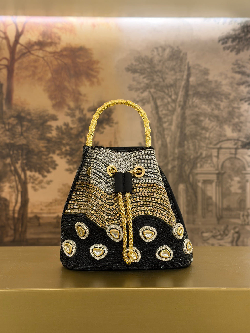 Noor Polki Bucket Bag in Black