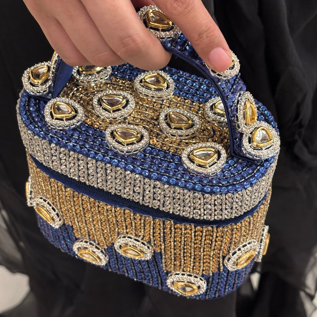 Midnight Polki Jewel Bag in Blue