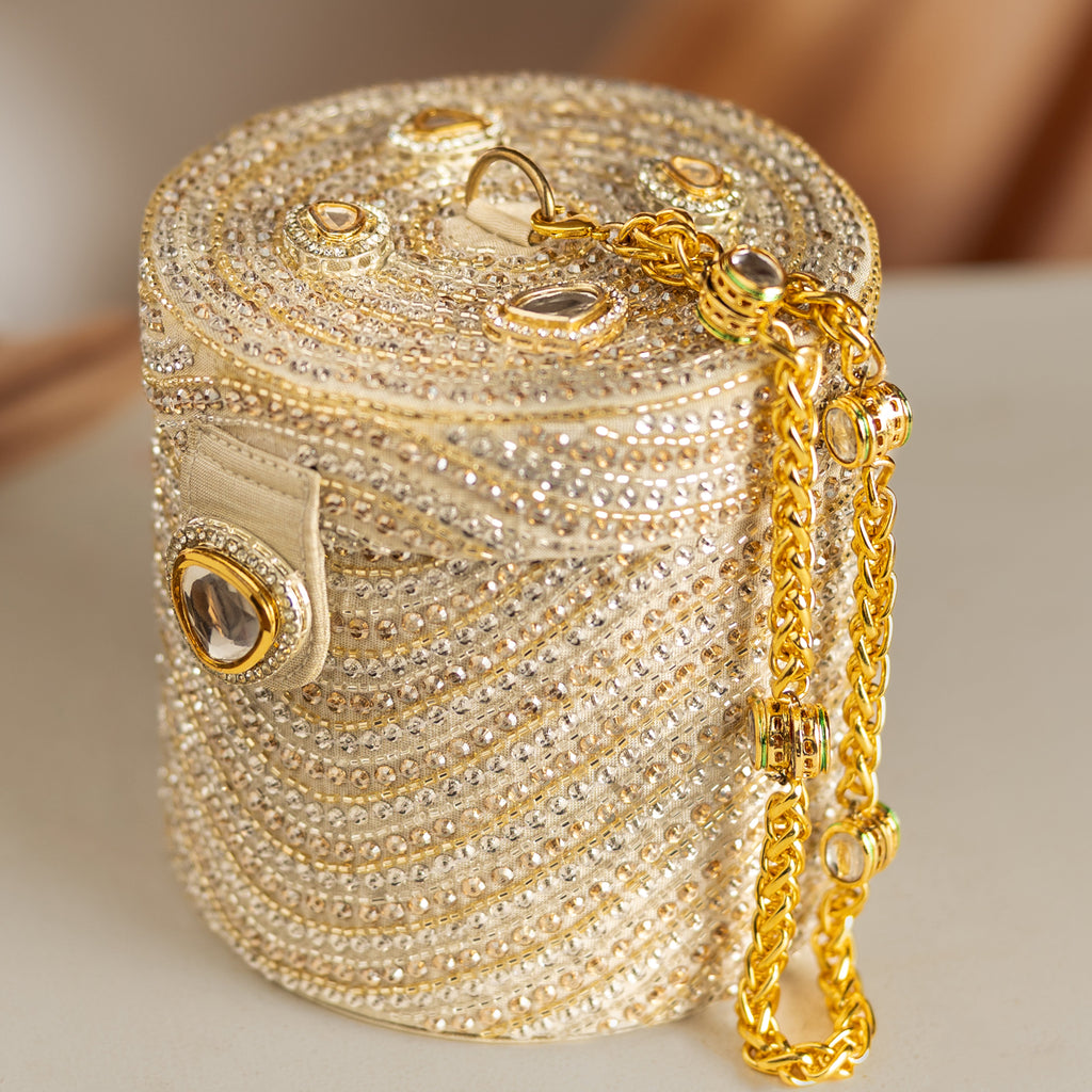 Golden Dunes Embellished Polki Cylinder