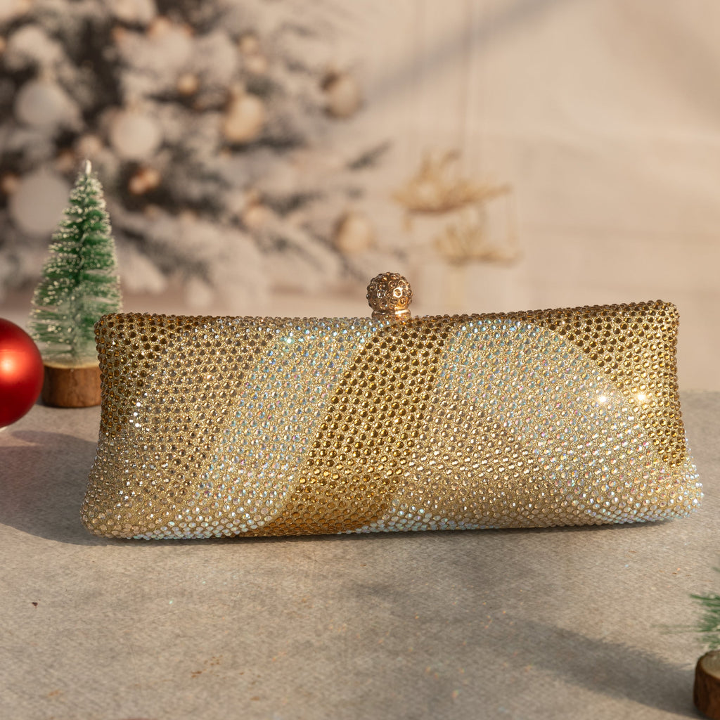 Crystal Ripple Clutch Gold