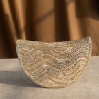 Golden Wave Embellished Clutch With Polki Details Handle