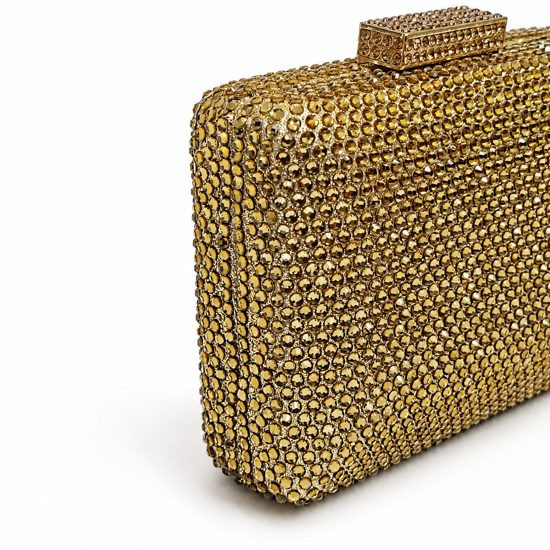 Gold Crystal Mini Box Clutch
