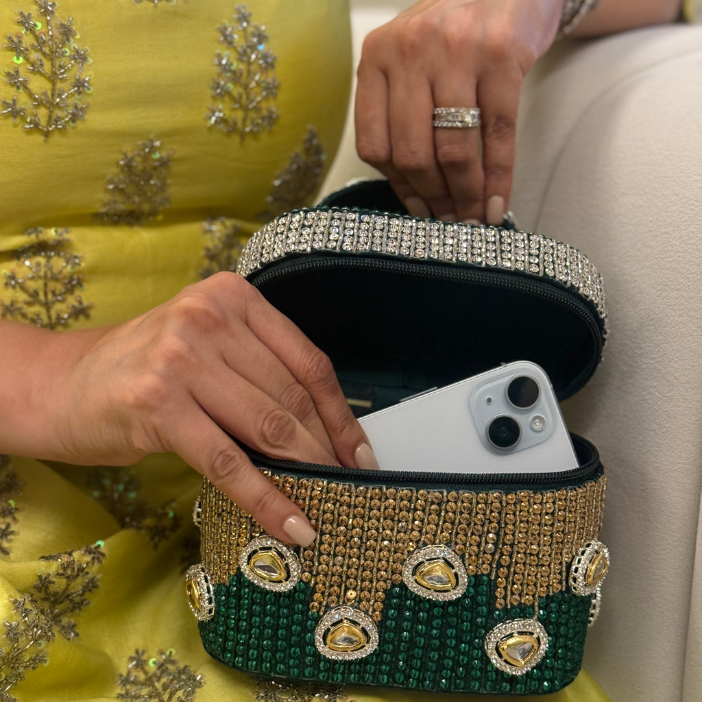 Midnight Polki Jewel Bag in Green