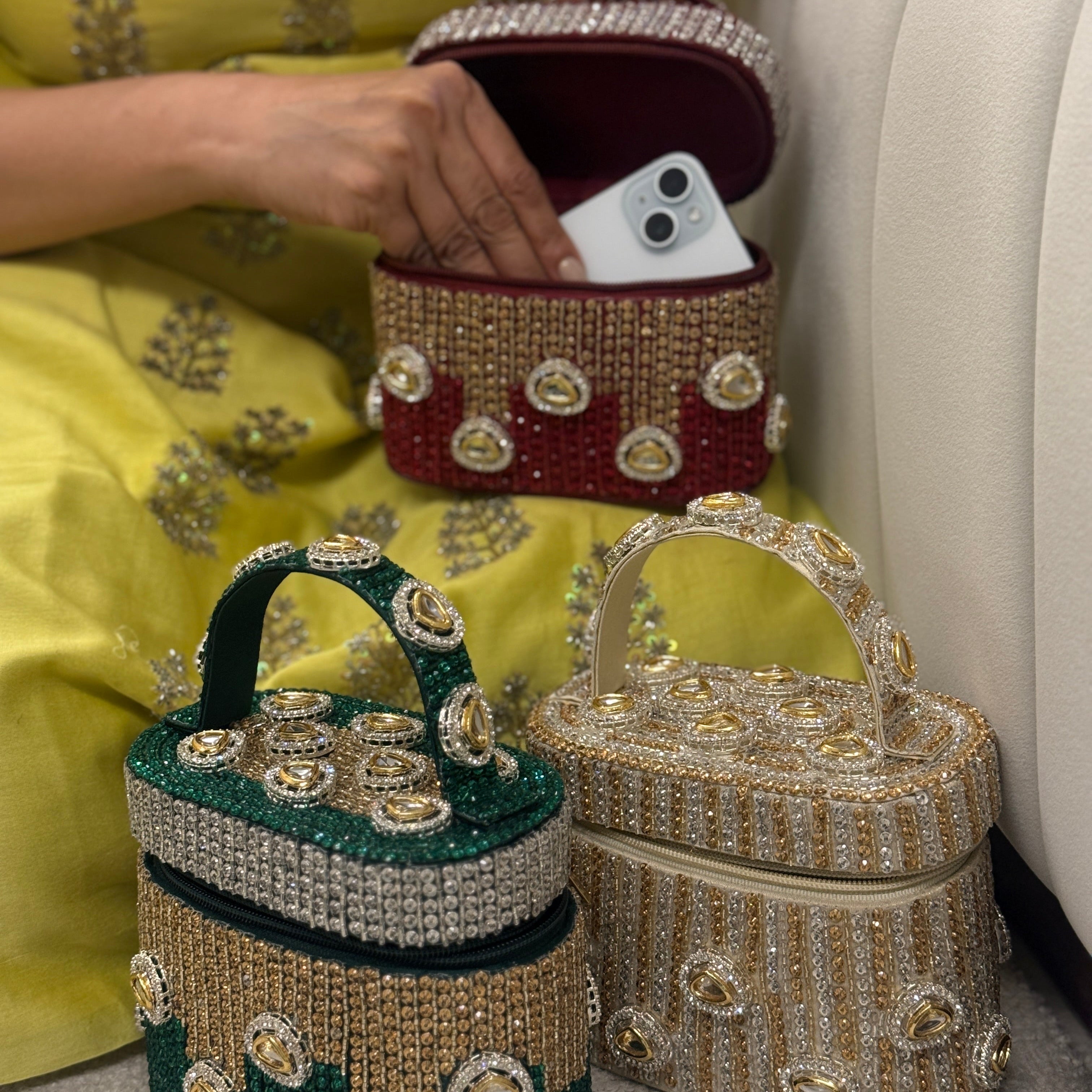Midnight Polki Jewel Bag in Red