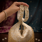 Kundan Brocade Ivory Potli With Tassels