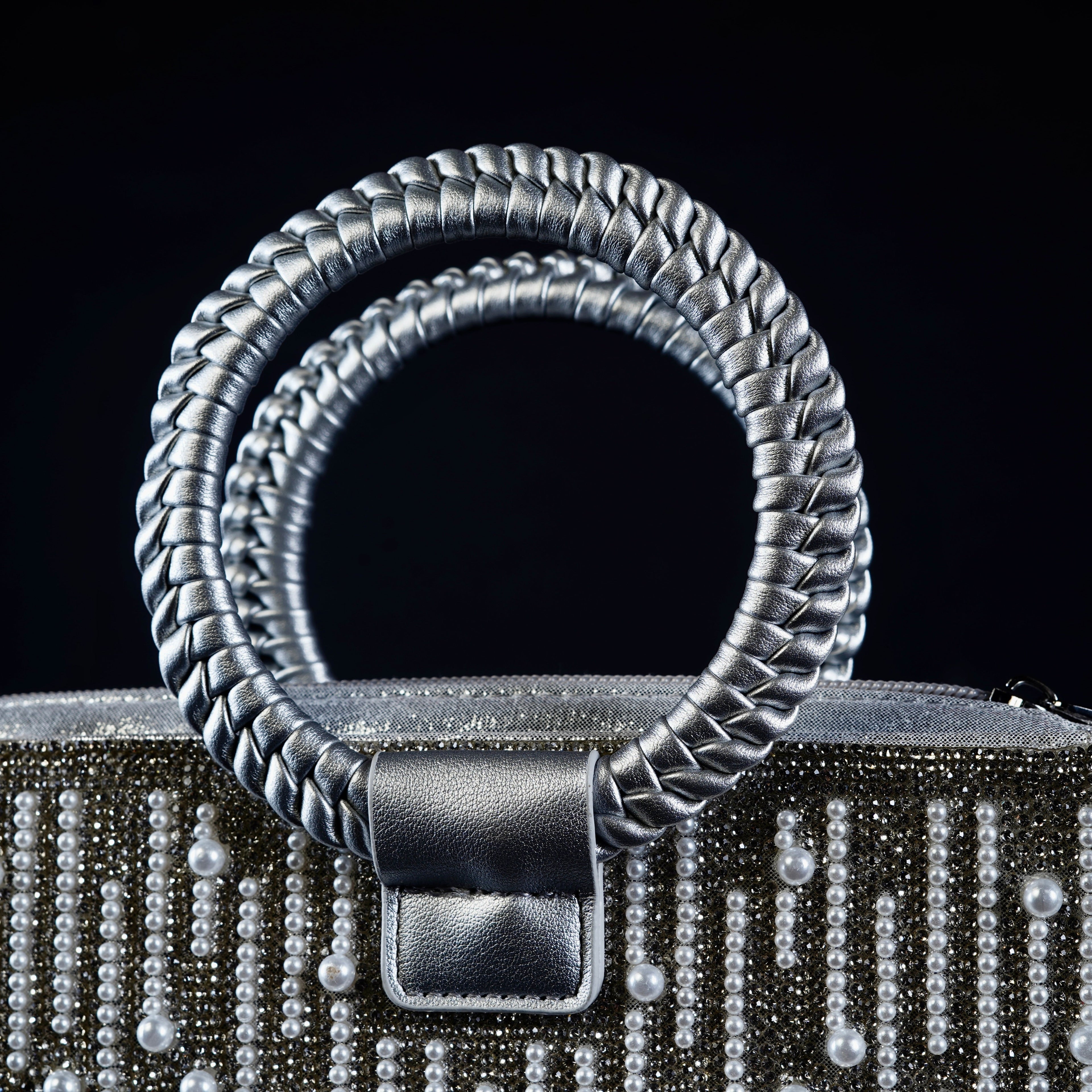 Silver Pearl Cascade Crystal Handbag