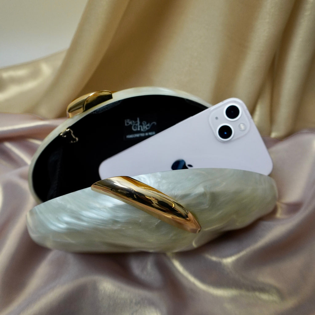Luna Luxe Acrylic Clutch Ivory | With Detachable Sling