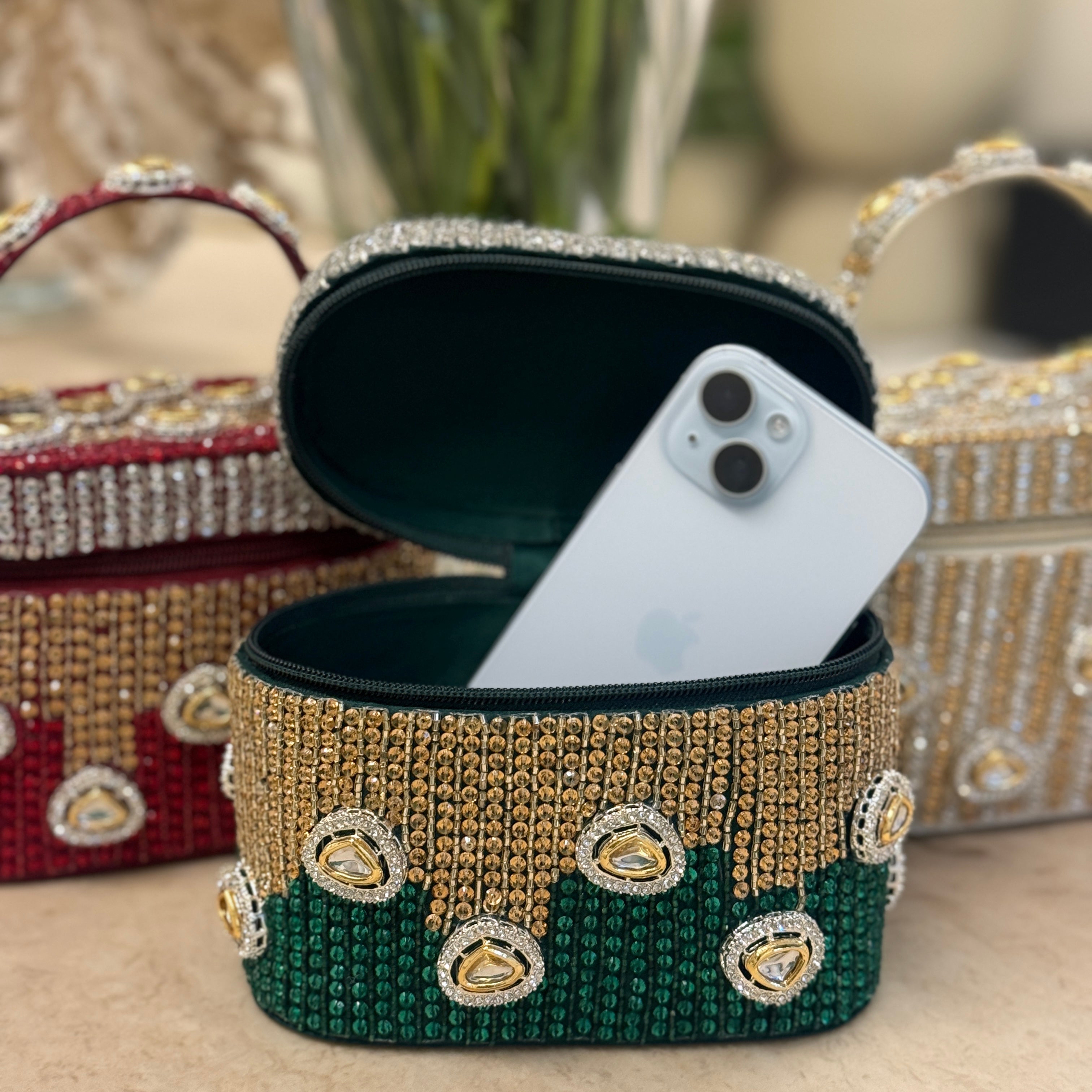 Midnight Polki Jewel Bag in Green