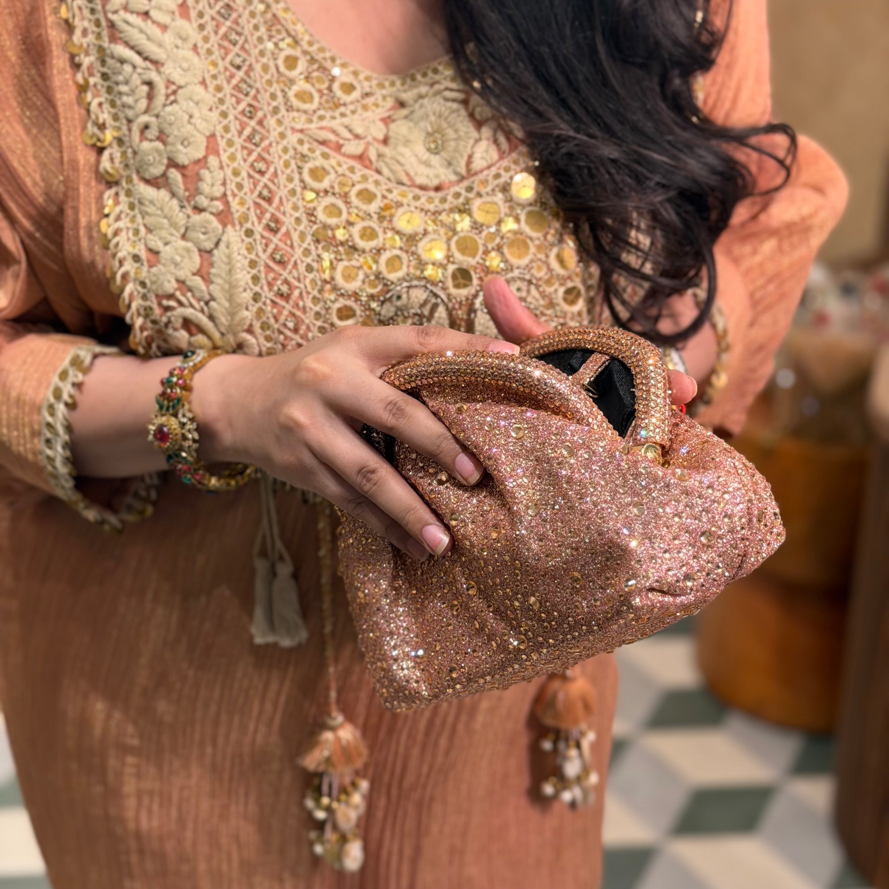 Rhinestone Crystal Bag in Rose Gold