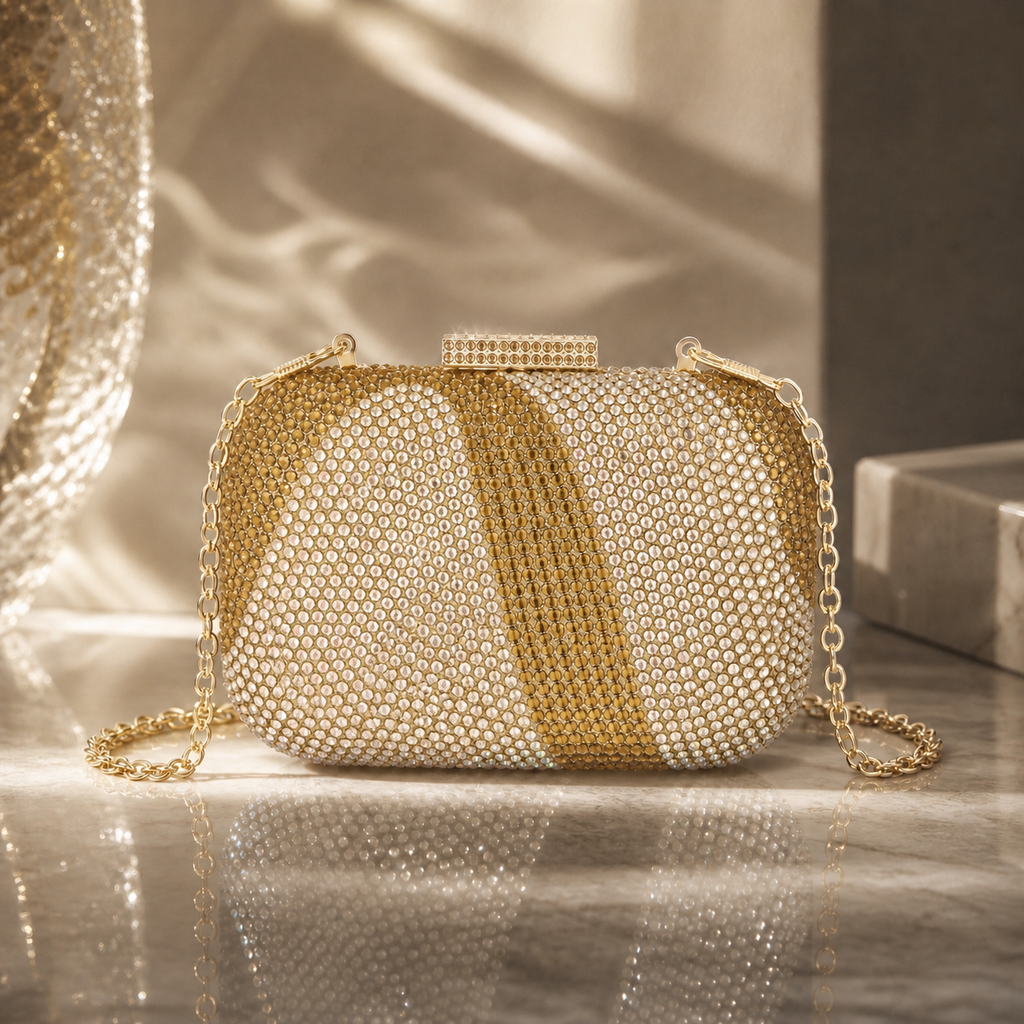 Mini Crystal Ripple Clutch Gold