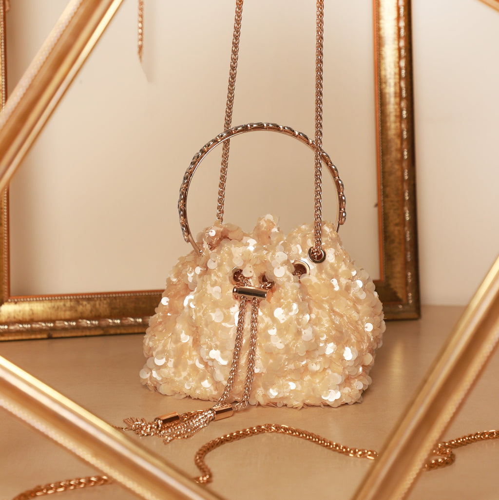 Sequin Bucket Bag In Champagne Gold