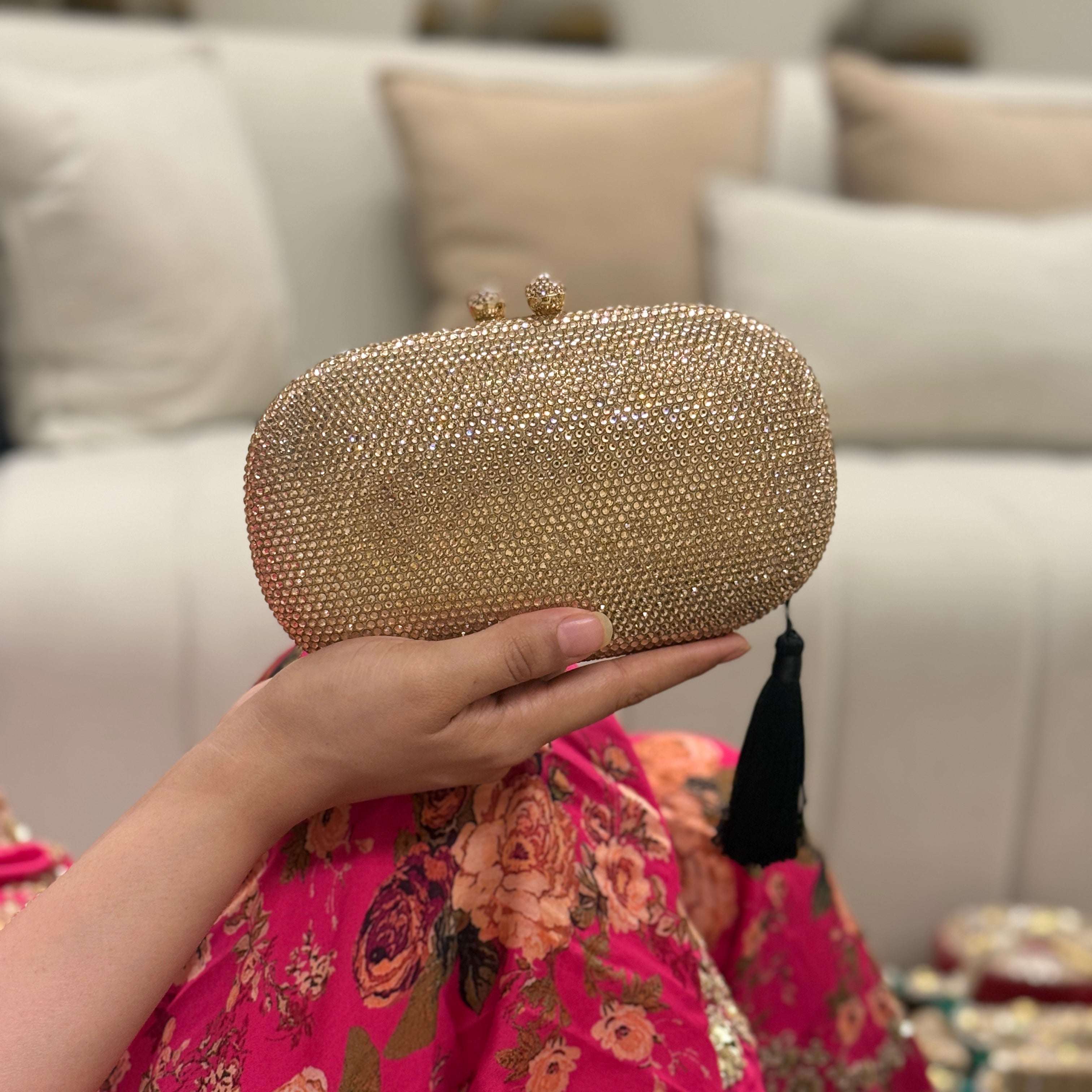 Pebble Crystal Clutch R Gold