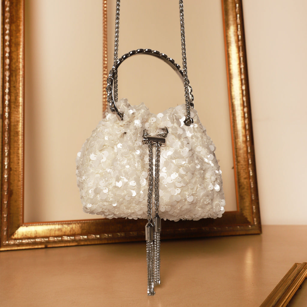 Sequin Bucket Bag In Ivory