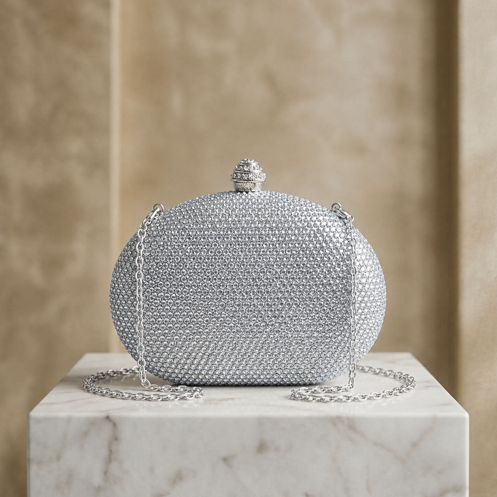 Mini Crystal Clutch Silver Semicircle