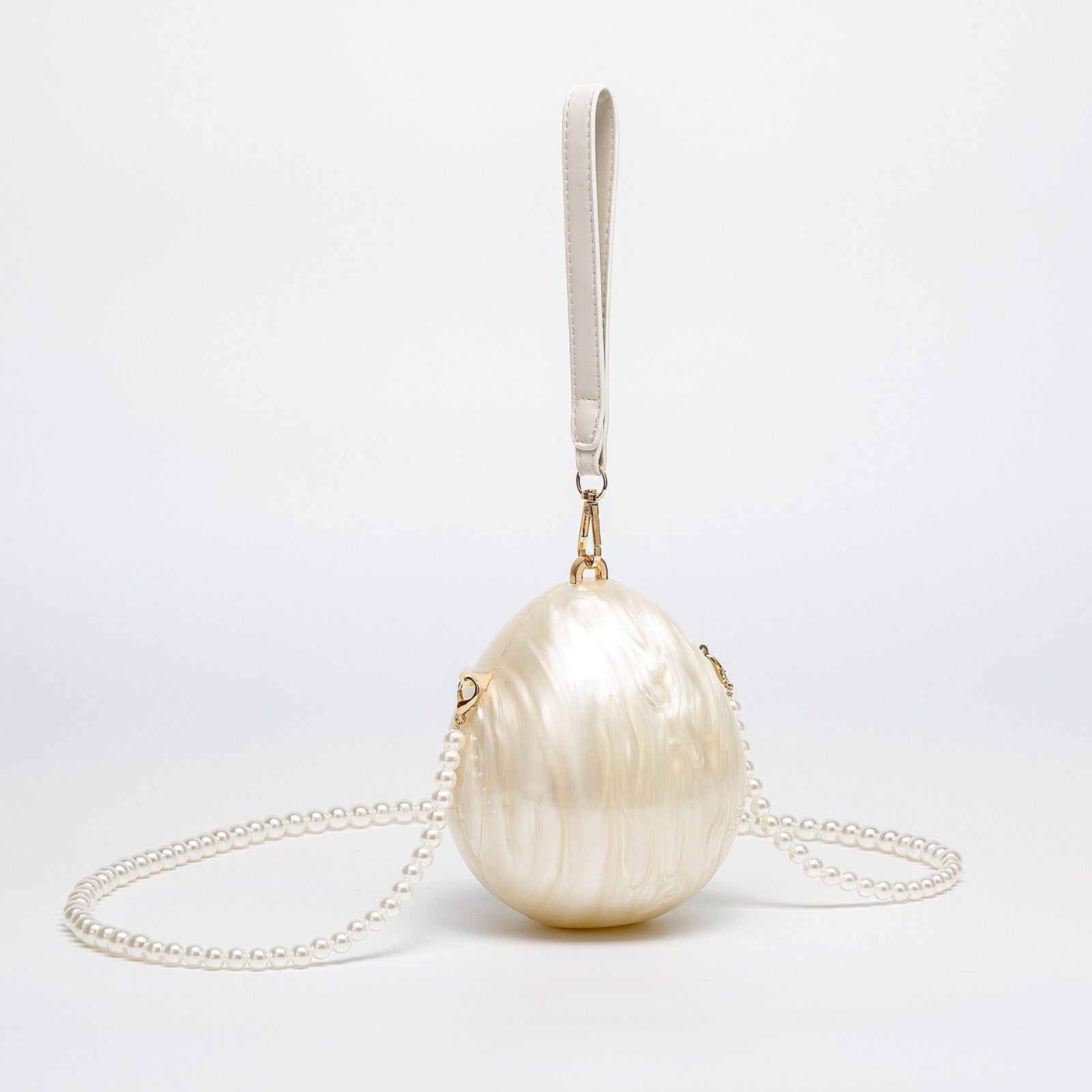 Acrylic Egg Clutch with pearl crossbody strap