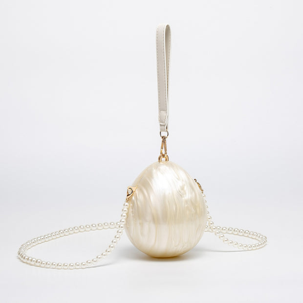 Acrylic Egg Clutch with pearl crossbody strap